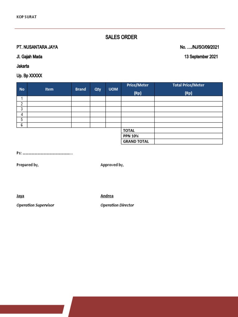 Format Sales Order | PDF