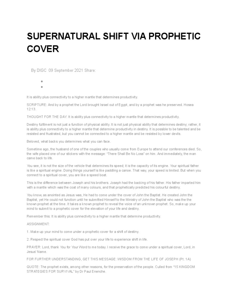 Supernatural Shift Via Prophetic Cover | PDF | Prophet | Jesus