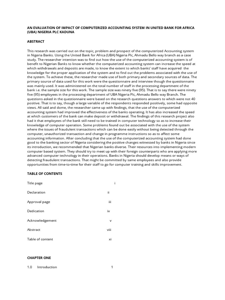 Impact of Computerized Accounting in UBA | PDF | Computer Data Storage ...