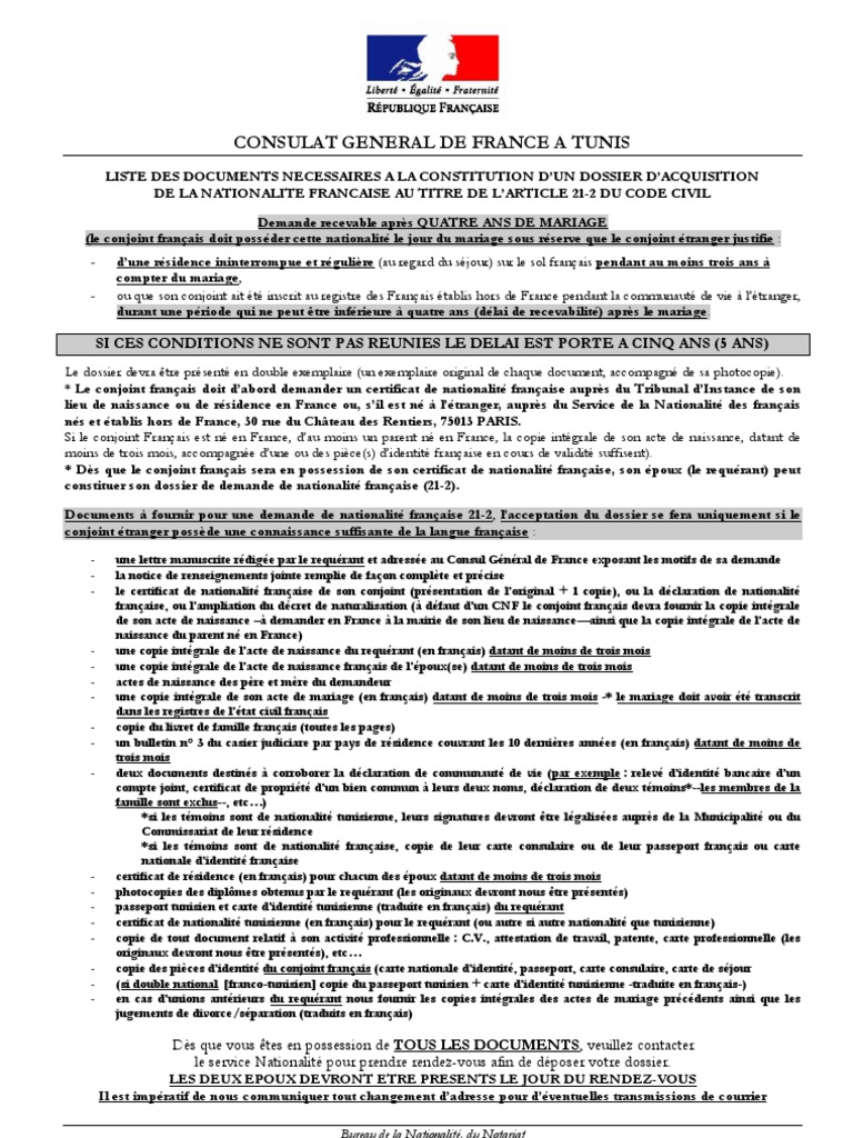 Pièces à Fournir Pour Naturalisation Française Par Mariage Pdf Liste Documents DNF 21-2 0508 | PDF | Certificat de naissance |  Gouvernement et identité