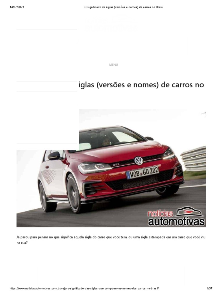 O Significado de Siglas (Versões e Nomes) de Carros No Brasil | PDF ...