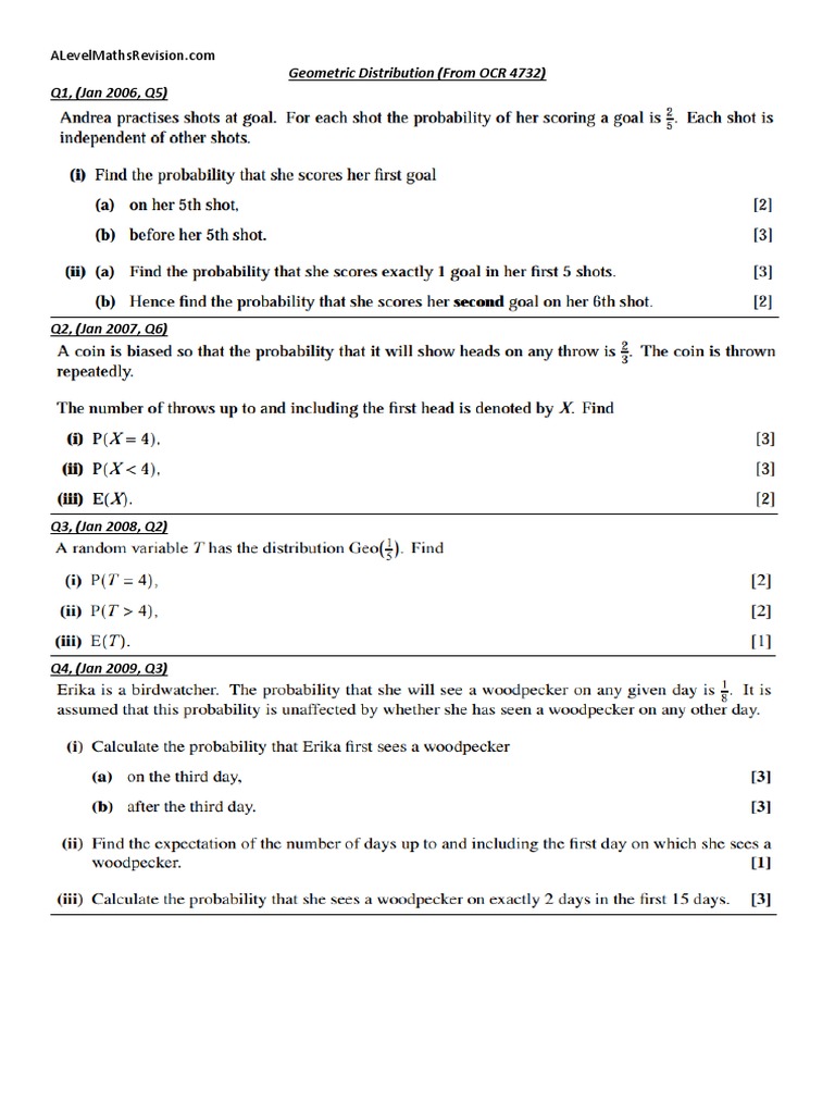 Geometric Distribution Exam Questions PDF