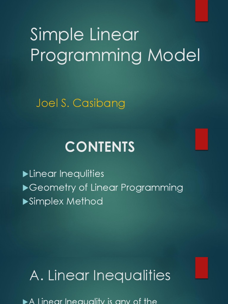 Simple Linear Programming Model: Joel S. Casibang | PDF | Linear ...