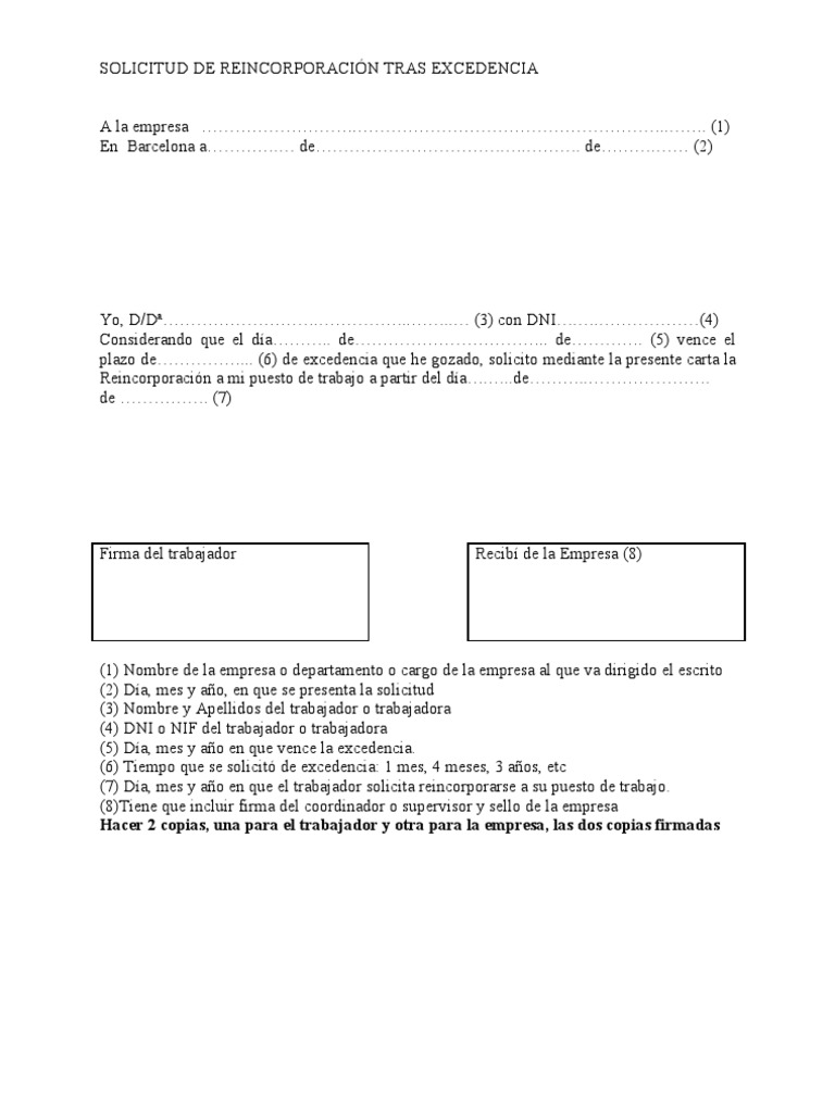 Solicitud De Reincorporacion Tras Exceden