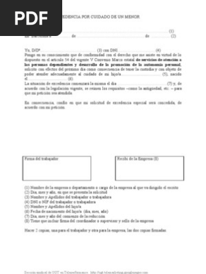 Solicitud Excedencia Cuidado De Un Menor Pdf