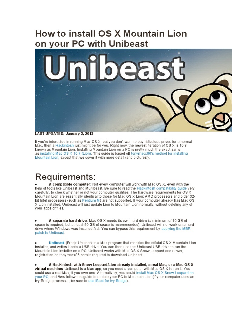 Install OS X Mountain Lion on PC | PDF | Bios | Mac Os