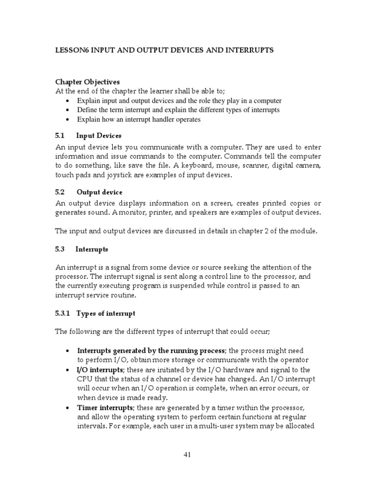 Lesson6 Input and Output Devices and Interrupts | PDF | Input/Output ...