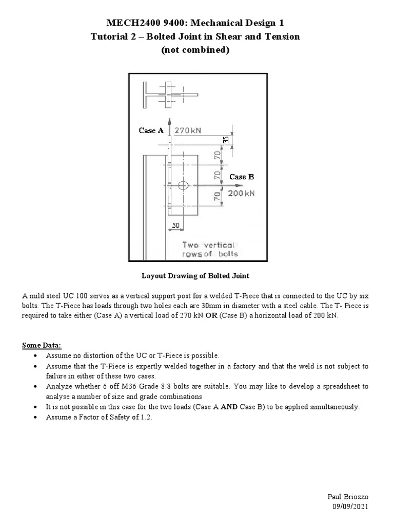 MECH2400 9400 Tutorial 2 Bolts 2021 | PDF