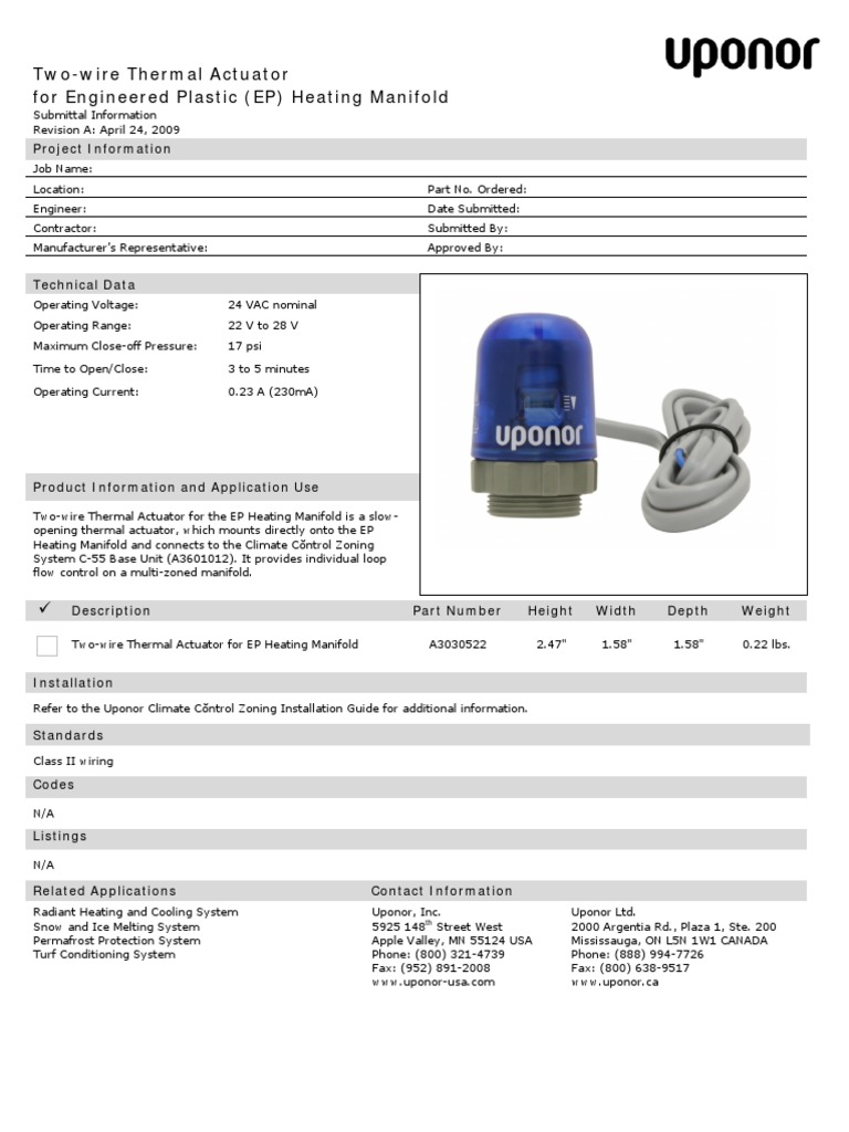 Uponor Thermal Actuator 24V PDF