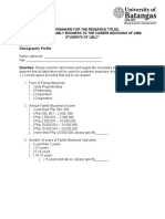 Questionnaire For The Research Titled, "Influences of Family Business To The Career Decisions of Abm Students of Ublc" Demographic Profile