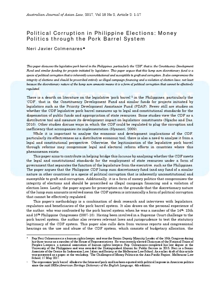 Political Corruption in Philippine Elections Money Politics Through The