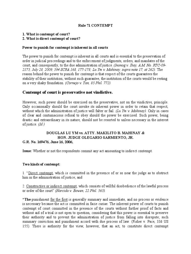 Contempt of Court Is Preservative Not Vindictive | PDF | Contempt Of ...