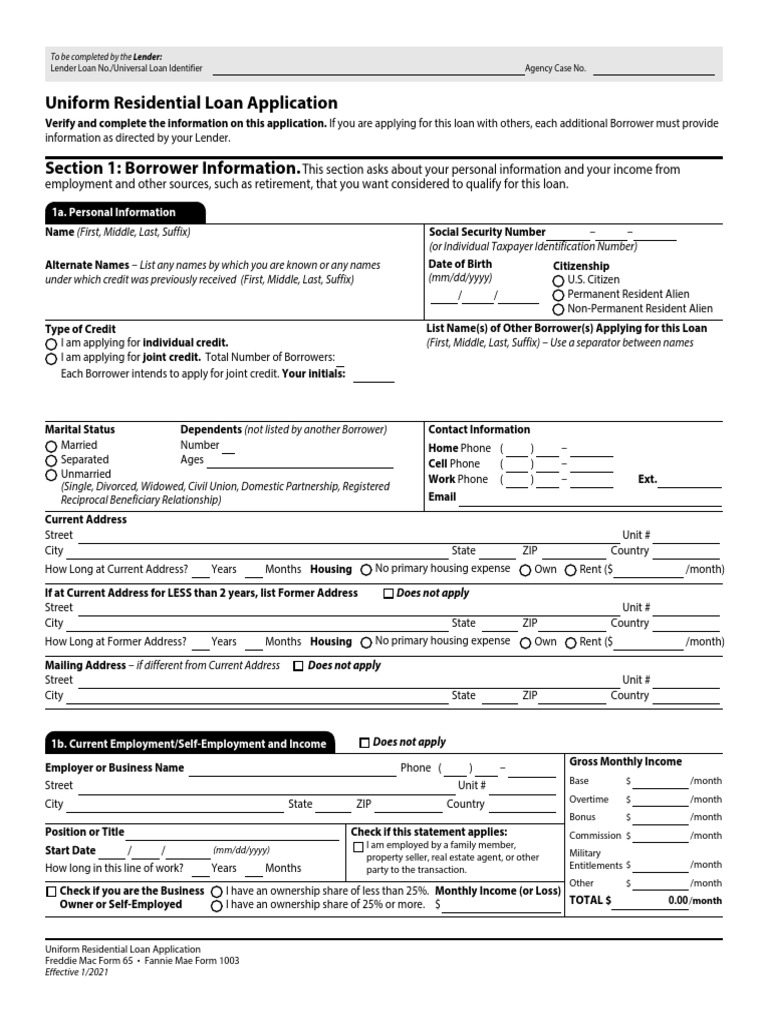 Uniform Residential Loan Application Section 1: Borrower Information ...