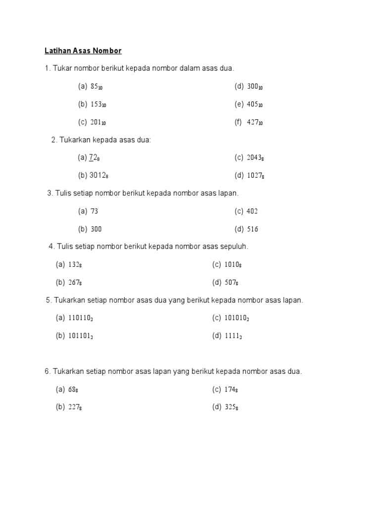 Latihan Asas Nombor Latihan Asas Nombor