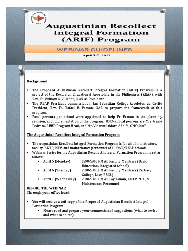 ARIF Program Webinar Series Details | PDF