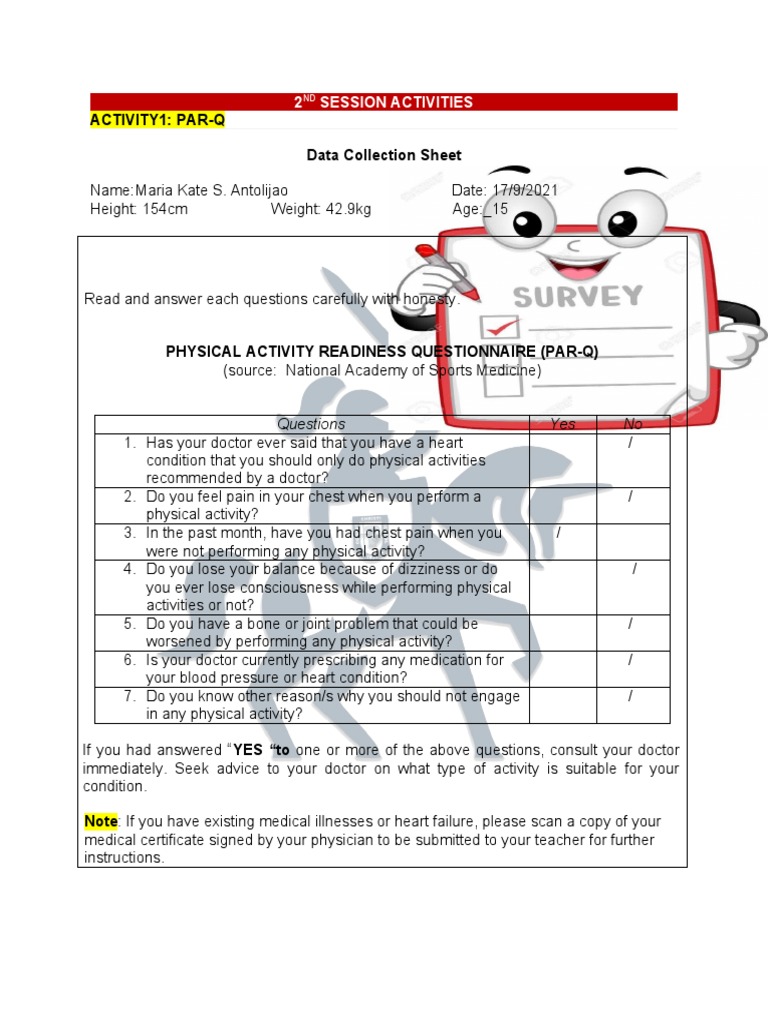 PAR-Q Data Collection for Physical Activity | PDF | Self-Improvement ...