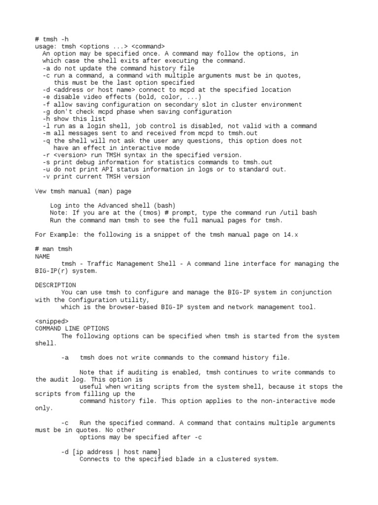 TMSH Command Line Options Guide | PDF | Command Line Interface | Shell ...