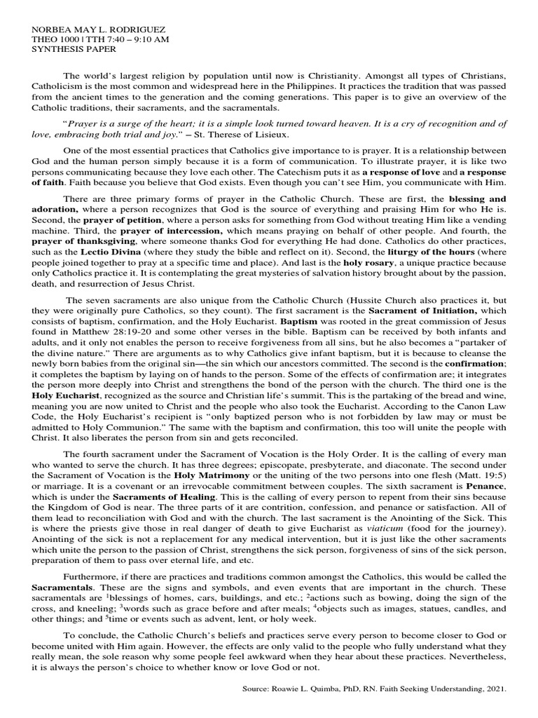 Catholicism: Traditions and Sacraments | PDF | Eucharist | Baptism