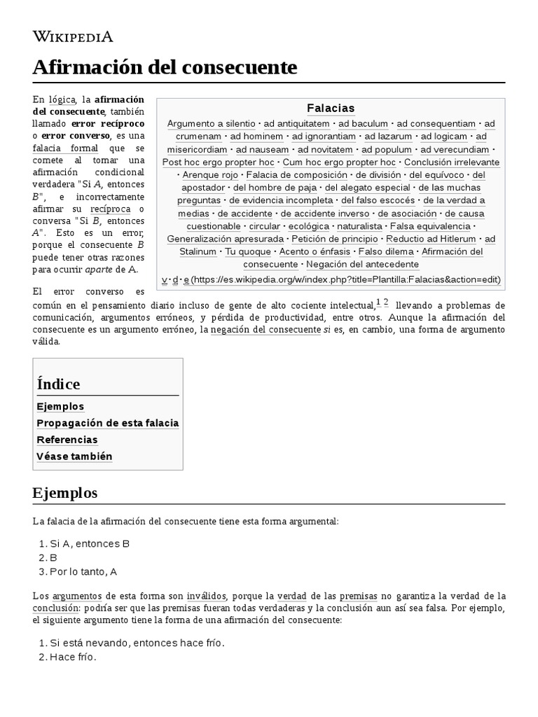 Afirmación Del Consecuente PDF Metodología filosófica Razonamiento