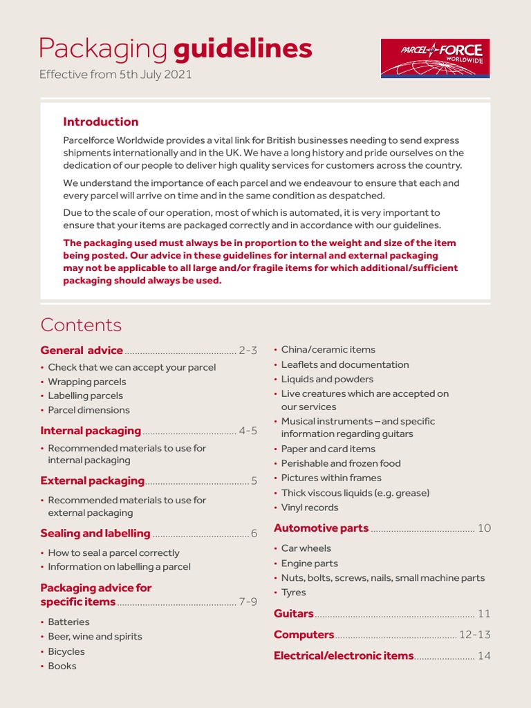 3890 A4 Contract Tariff Packaging Guidelines AW 090621 PDF Packaging And Labeling