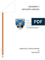 VVP Engineering College: Assignment 1 Data Query Language