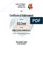 Certificate of Achievement ECQ Team: Mobile Legend Champion 2021