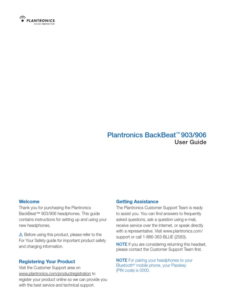 Plantronics Backbeat 903 Manual | Headphones | Bluetooth