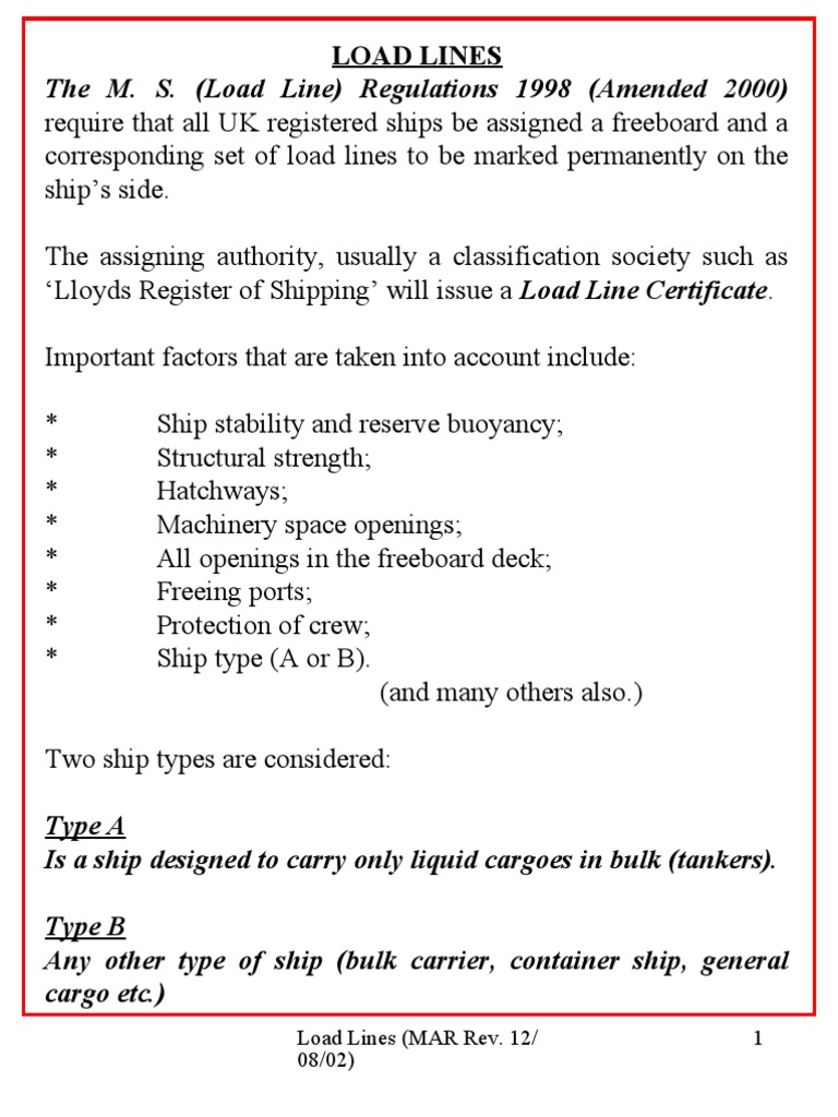 Load Lines PDF Ships Transport