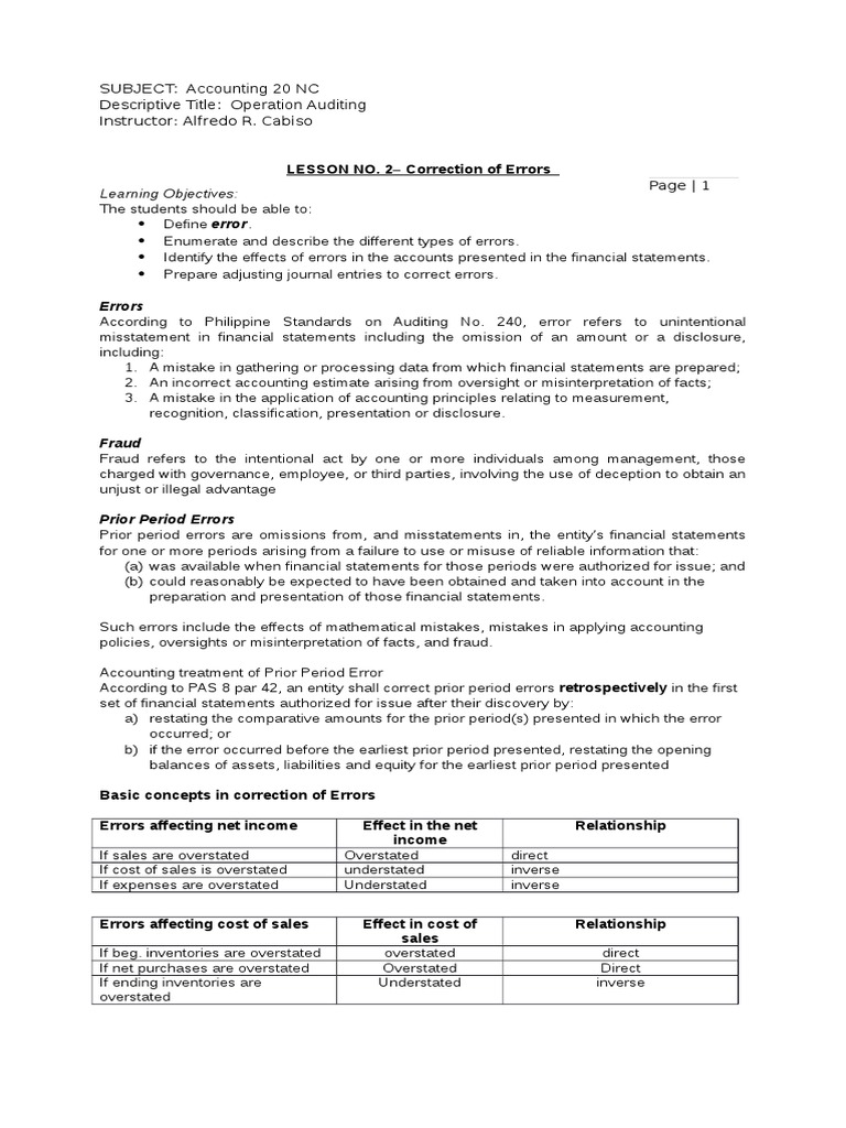 Correction of Accounting Errors | PDF | Balance Sheet | Expense