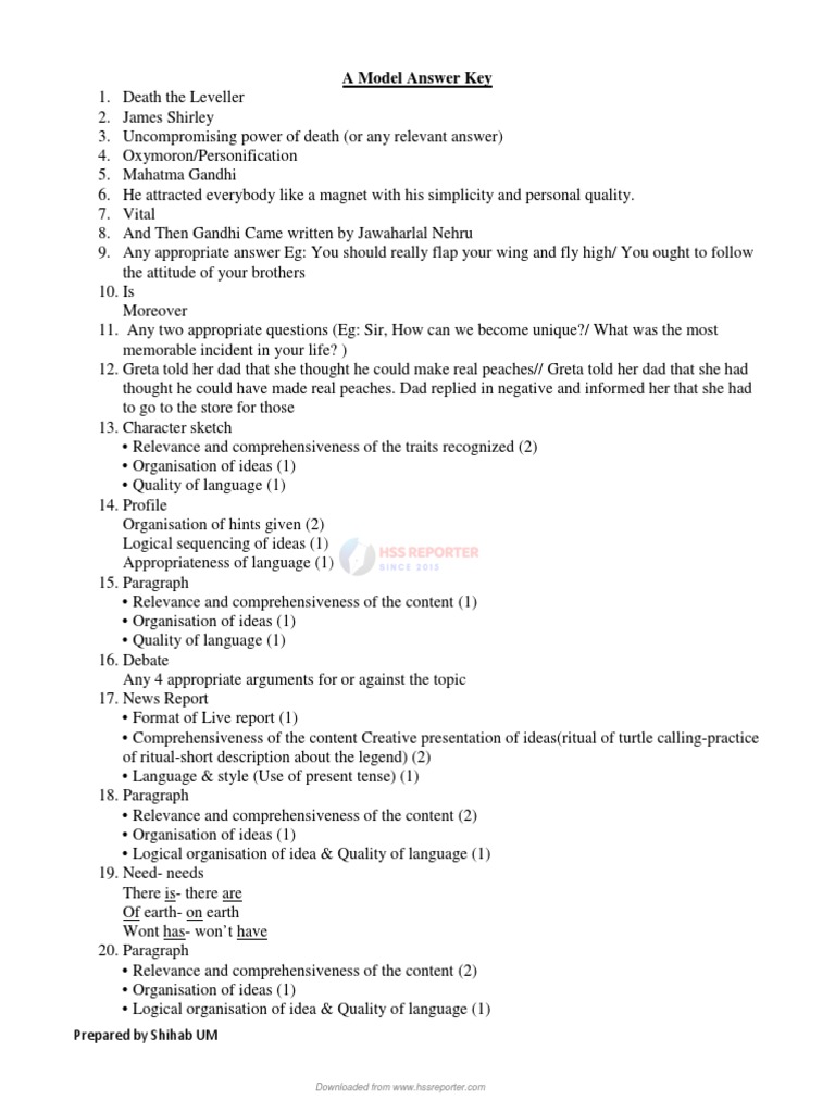 Model Answer Key Assessment | PDF | Poetry | Communication