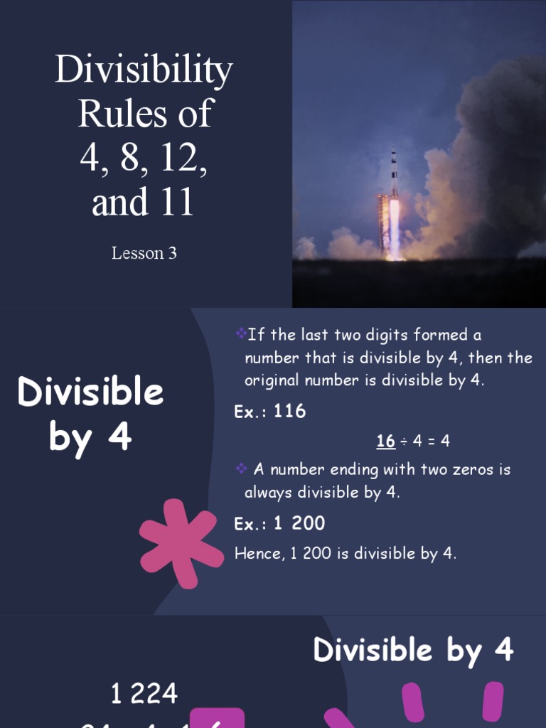 Divisibility Rules for 4, 8, 11, 12 | PDF | Mathematics | Arithmetic