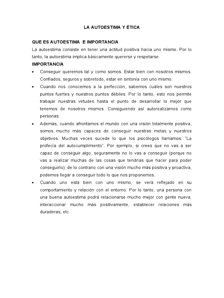 La Autoestima: Clave para el Bienestar | PDF | Autoestima | Psicología ...
