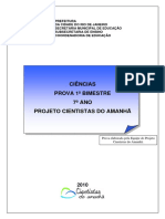 Ciências Prova 1º Bimestre 7º ANO Projeto Cientistas Do Amanhã