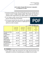 Overview of Financial Results of Major Life Insurance Companies As of March 31, 2014