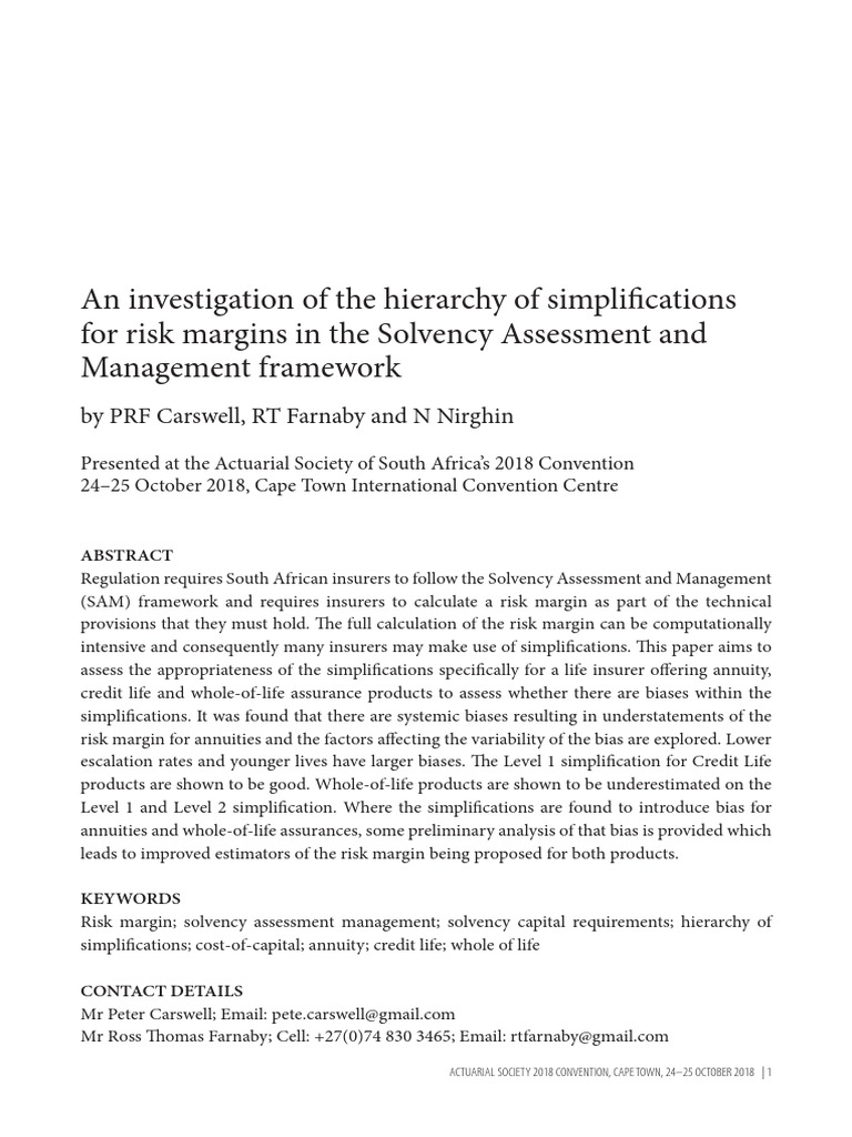 Risk Margin Simplifications in SAM Framework | PDF | Risk | Insurance