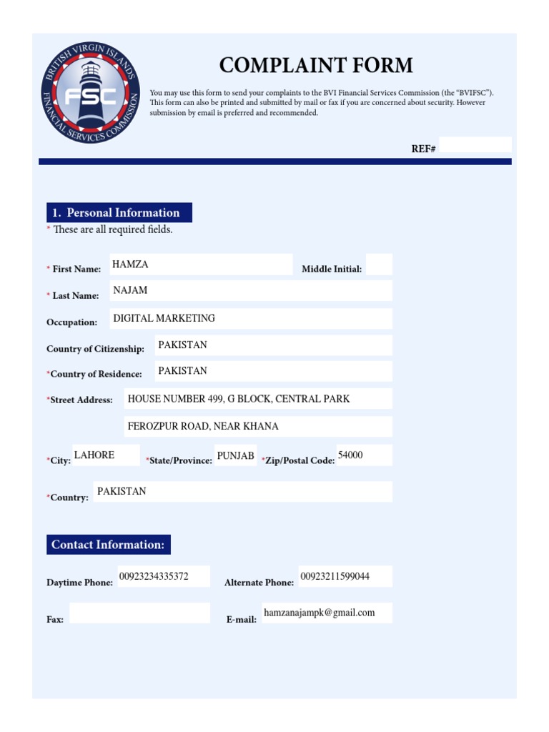 Complaint Form FSC | PDF | Banks | Service Industries
