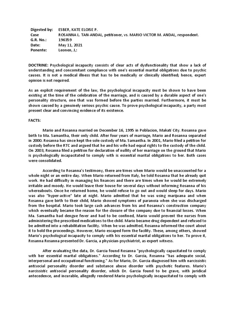 Tan andal v andal case digest pdf marriage burden of proof law 