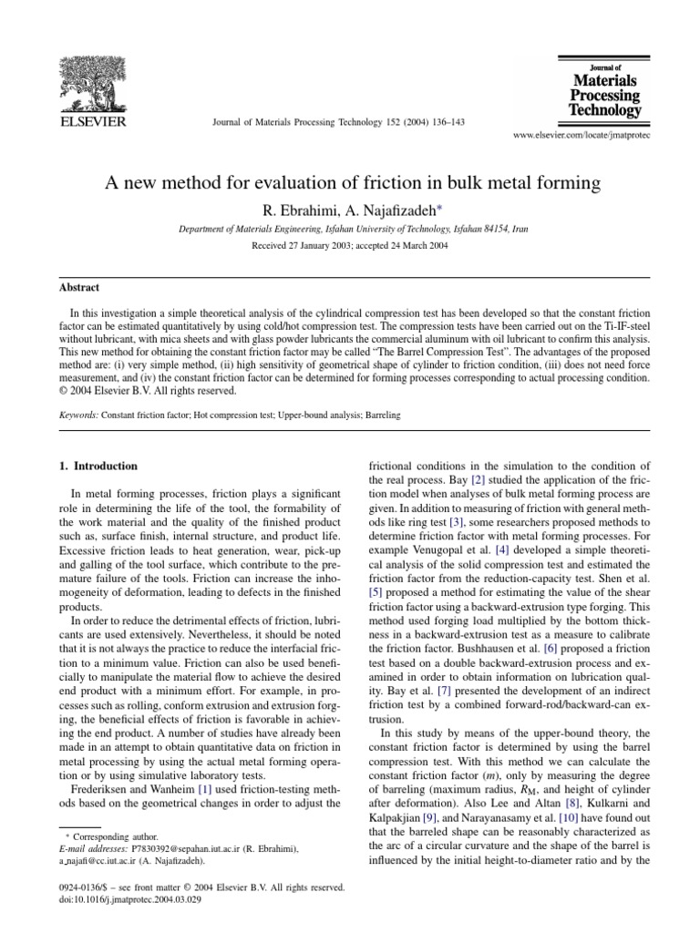 A New Method For Evaluation of Friction in Bulk Metal Forming | PDF ...