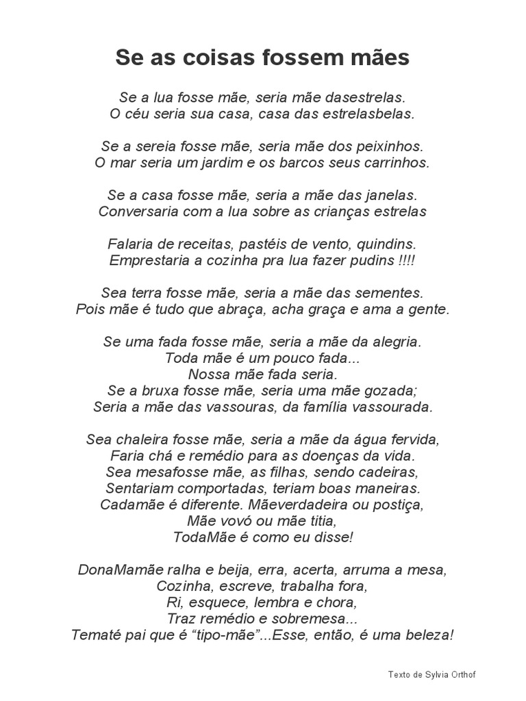 Se as Coisas Fossem Mães: Poema de Sylvia Orthof | PDF