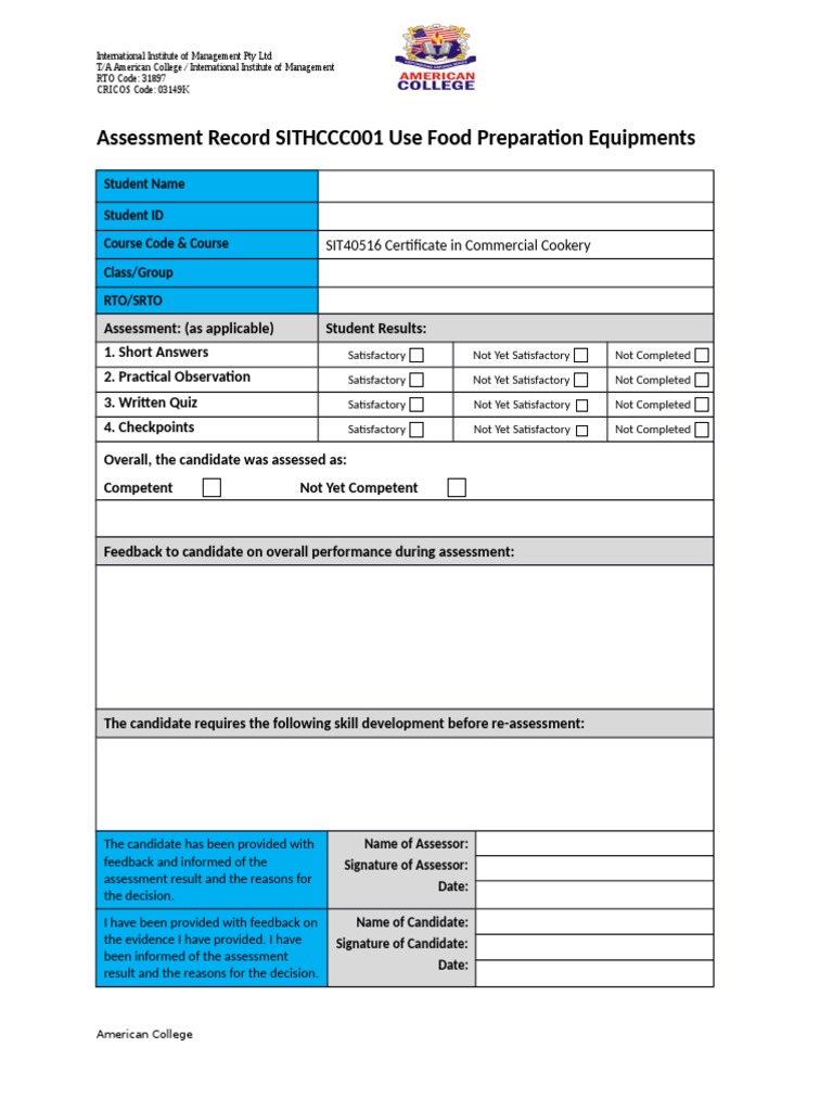 SITHCCC001 Use Food Preparation Equipments PDF Knife Foods