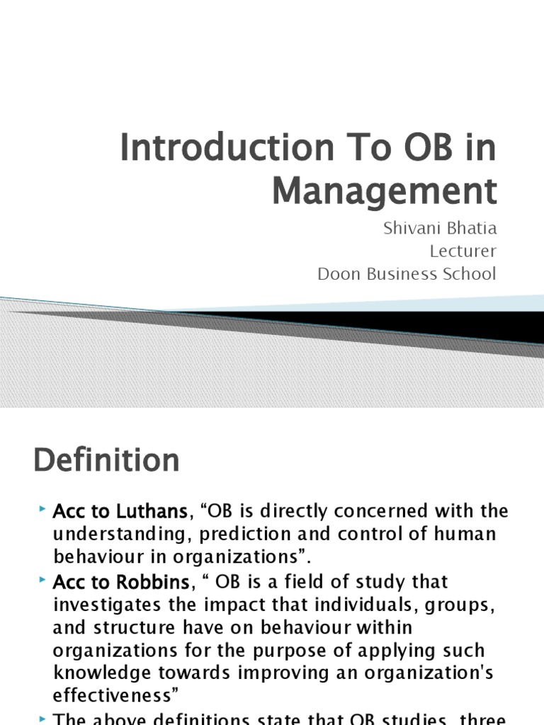 2.introduction To OB in Management PDF Behavior Science