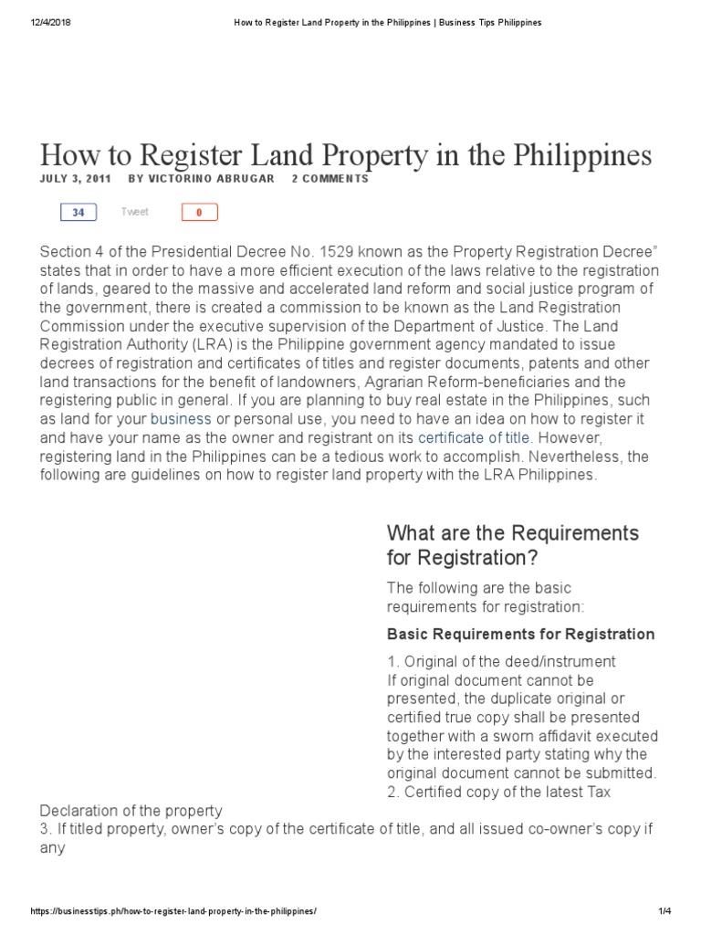 How To Register Land Property in The Philippines Business Tips