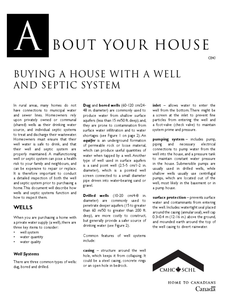 CMHC Septic and Well Question Checklist PDF Septic Tank Sewage