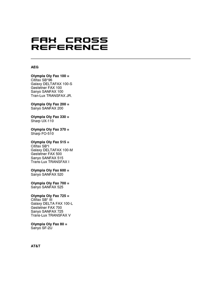 Fax Equipment Cross Reference Guide | PDF | Office Equipment | Office Work