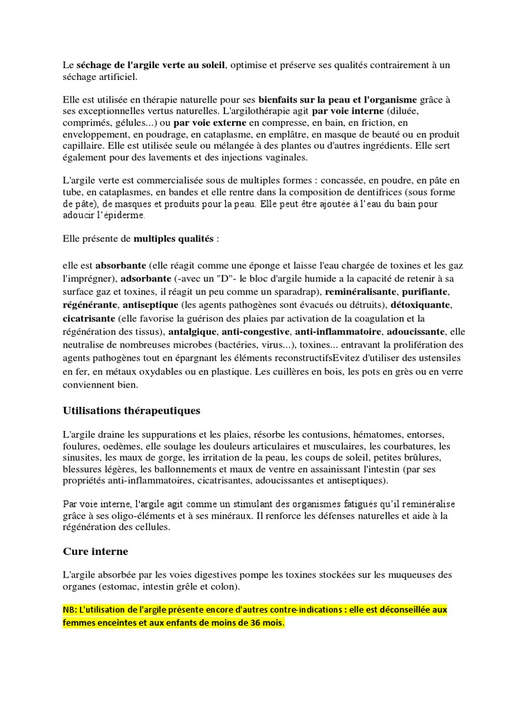 Bienfaits et propriétés de l'argile verte PDF Argile Peau — free download