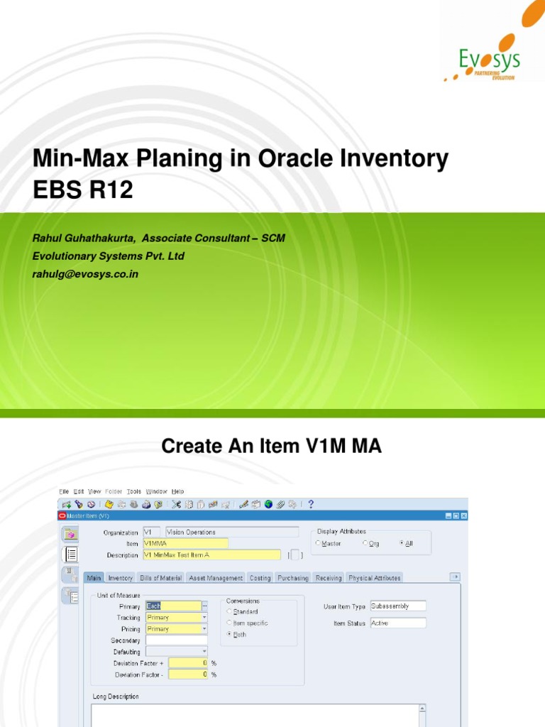 Min Max Planing in Oracle Inventory EBS | PDF