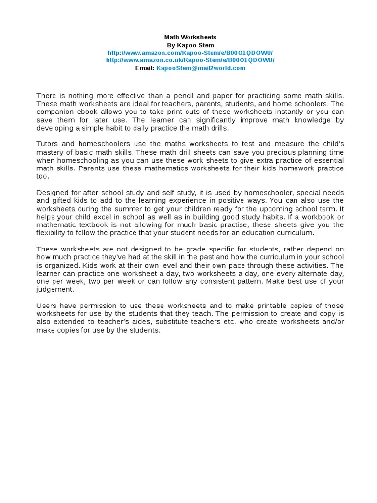 Math Worksheets For Kindergarten and Preschool | PDF, image size:768x1024