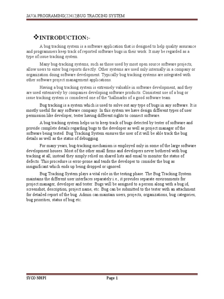 Bug Tracking System Java Project | PDF | Software Bug | Systems Engineering