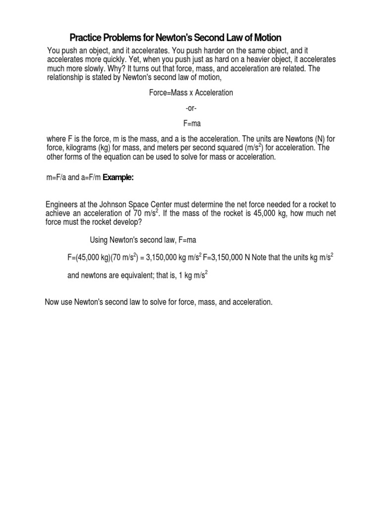 Newton's Second Law Practice Problems | PDF | Newton's Laws Of Motion ...