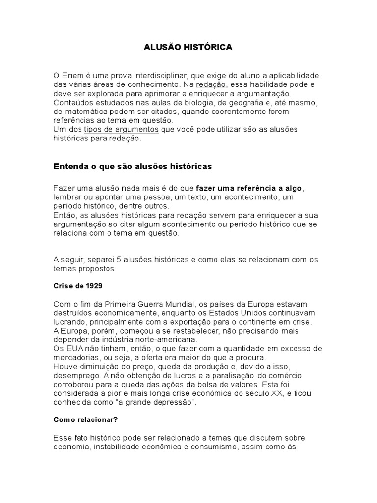 Alusões Históricas na Redação do Enem | PDF | A Grande Depressão | Fascismo